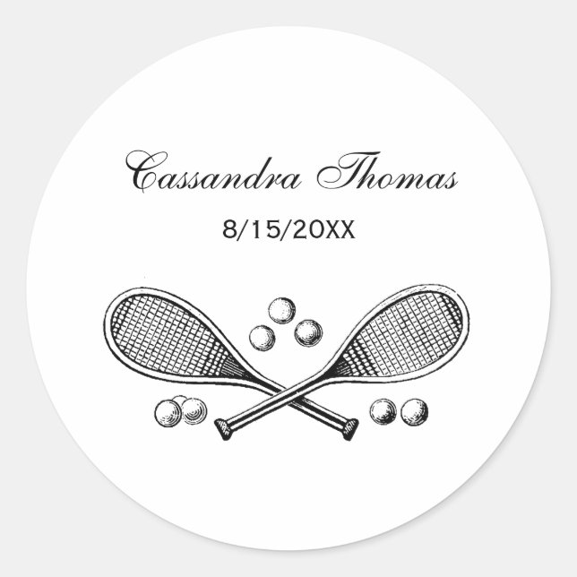 Sticker Rond Sports Vintage Croisé Tennis Racquet Tennis Balls (Devant)