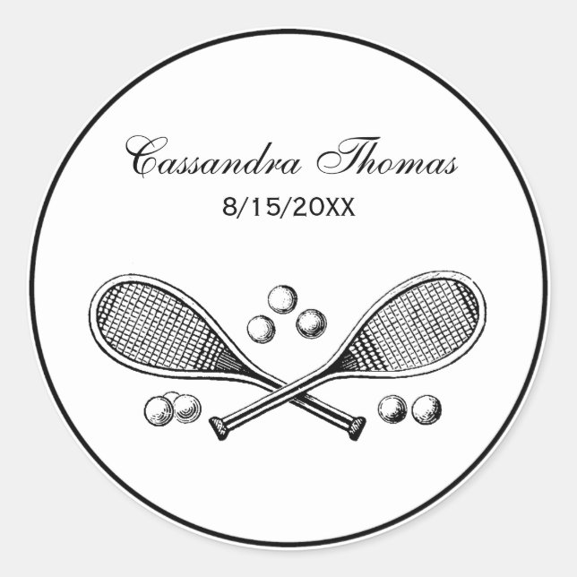 Sticker Rond Sports Vintage Croisé Tennis Racquet Tennis Balls (Devant)