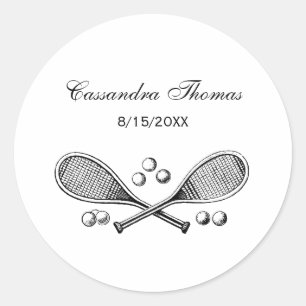 Sticker Rond Sports Vintage Raquettes de Tennis Croisées Balles