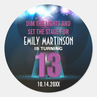 Sticker Rond Spotlight Star Purple 13e anniversaire fête
