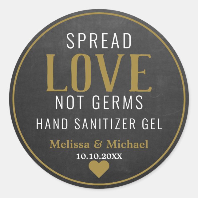 Sticker Rond Spread Love Hand Sanitizer Mariage Gold Chalkboard (Devant)
