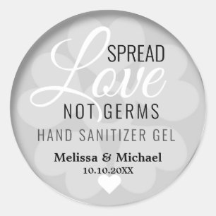Sticker Rond Spread Love Hand Sanitizer Wedding Favoriser Silve