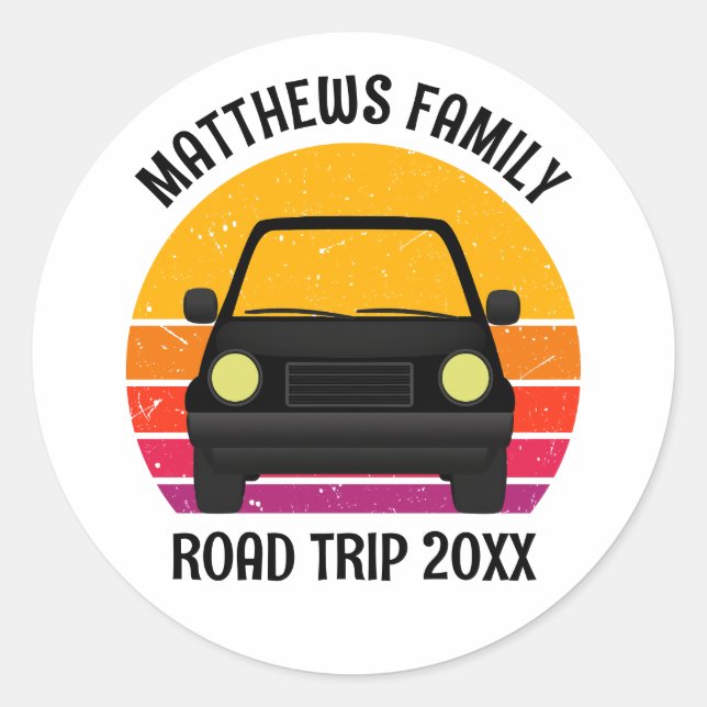 Sticker Rond Spring Break Road Trip Sunset Customized (Devant)