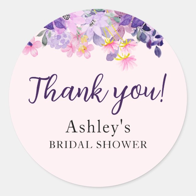 Sticker Rond Spring Bridal shower with wildflowers Purple Color (Devant)