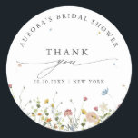 Sticker Rond Spring Fleur sauvage Garden Bridal douche merci<br><div class="desc">Célébrez votre journée spéciale avec cet élégant autocollant de bienvenue fleur sauvage, avec des flores d'aquarelle délicates et une typographie de script moderne. La bordure florale douce, la disposition minimaliste et la palette de couleurs pastel en font un lieu idéal pour les mariages de jardin, les cérémonies de plein air,...</div>