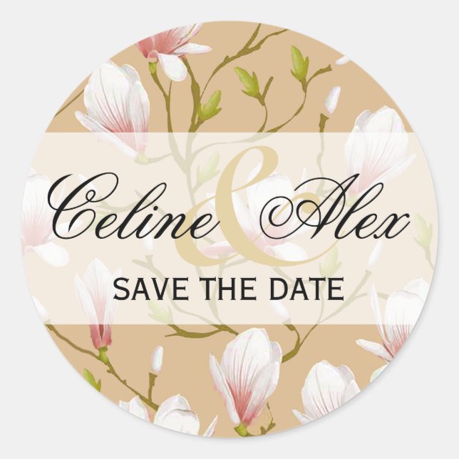 Sticker Rond Spring Flower Garden Enregistrer la date | tan (Devant)