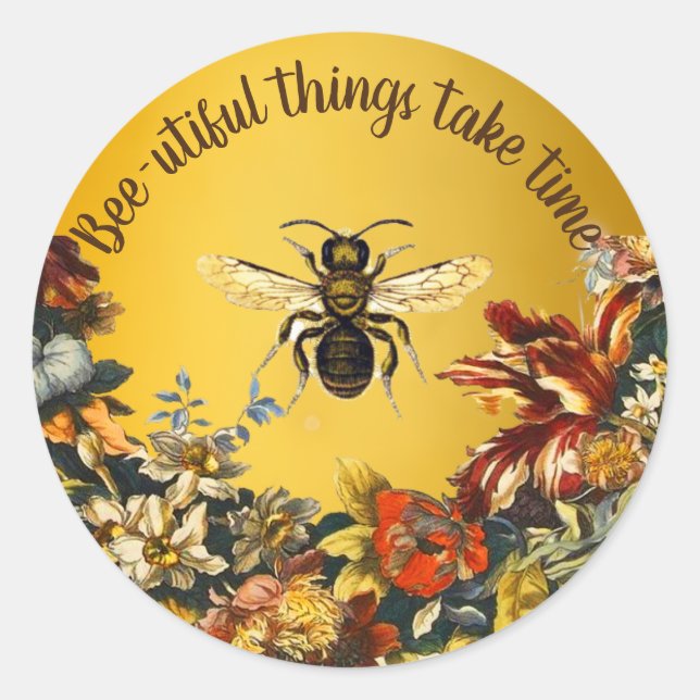STICKER ROND SPRING FLOWERS HONEY BEE / BEEKEEPER FLORAL (Devant)