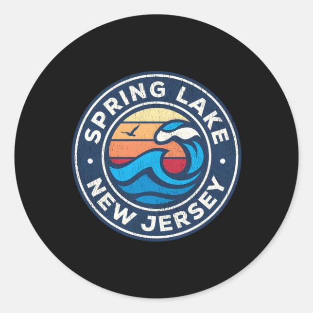 Sticker Rond Spring Lake New Jersey Nj Nautical Waves (Devant)