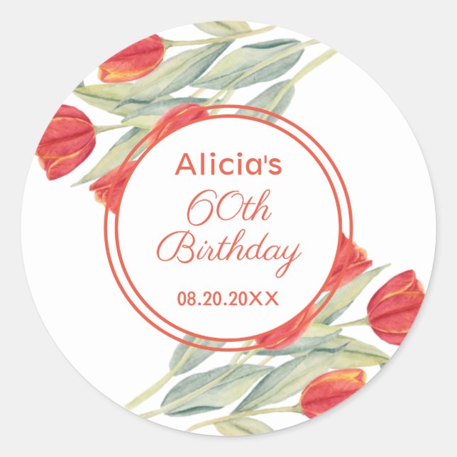Sticker Rond Spring Red Tulip Stylish Flora 60e anniversaire (Devant)