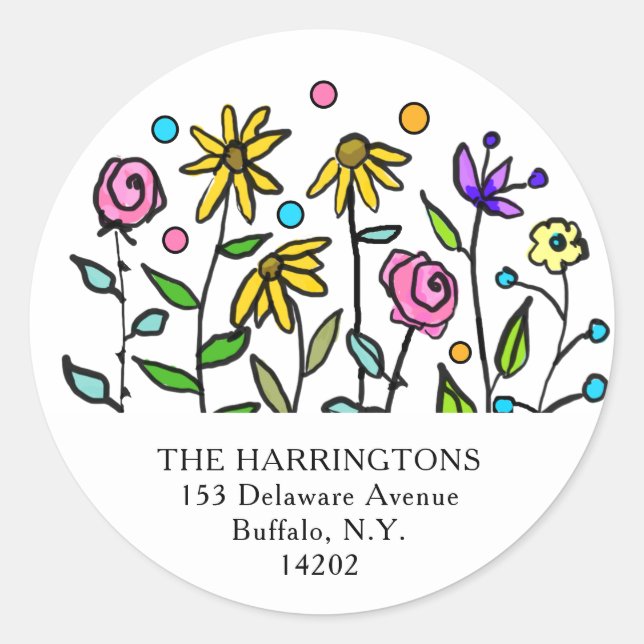 Sticker Rond Spring Wildflowers Floral Return Address Label (Devant)