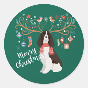 Sticker Rond Springer anglais espagnol renne de Noël chien