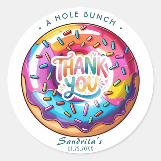 Sticker Rond Sprinkle Donut Thanks a Hole Bunch  (Devant)