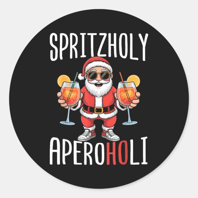 Sticker Rond Spritzholy Aperoholi - Santa Aperitif Funny Spritz (Devant)