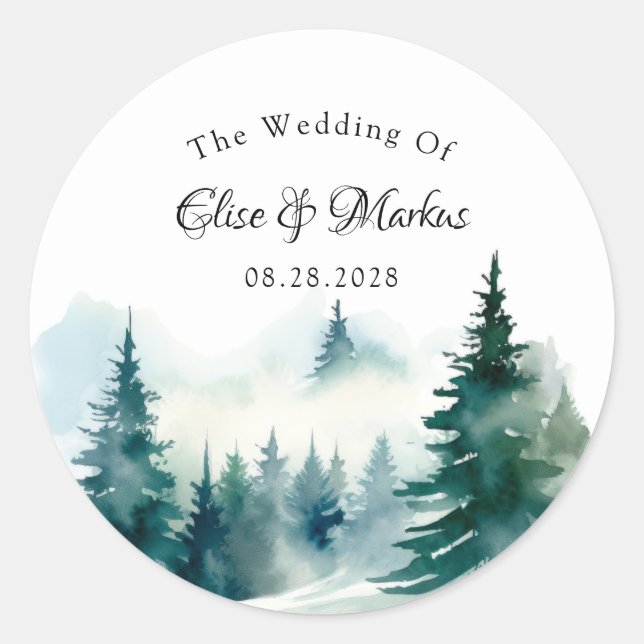 Sticker Rond Spruce d'hiver Mariage de paysage sapin de Noël (Devant)