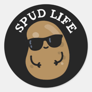 Sticker Rond Spud Life Funny Potato Pun Dark BG