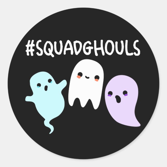 Sticker Rond Squad Ghouls Drôle Halloween Fantôme Pun Dark BG (Devant)