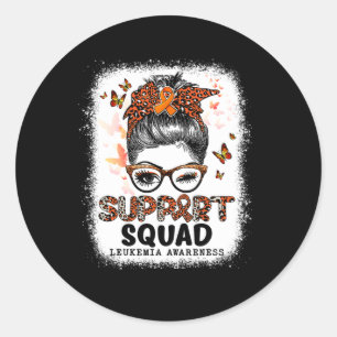 Sticker Rond Squad Messy Bun Butterfly Orange Ribbon Leukemia