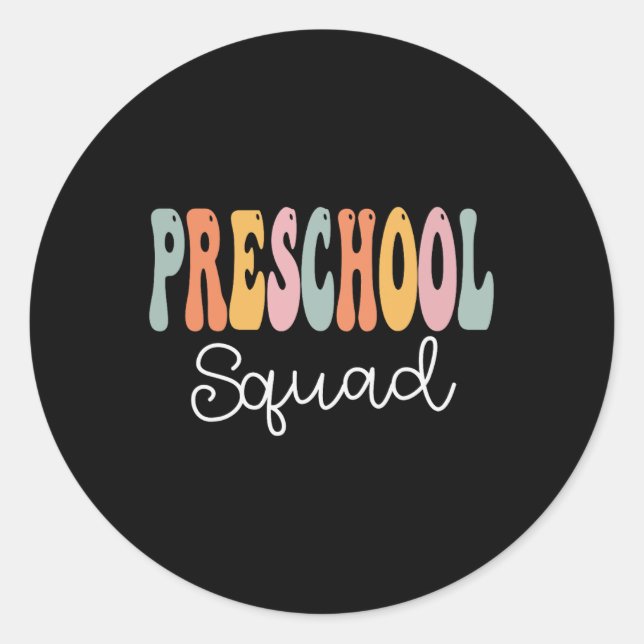 Sticker Rond Squad Retro Femmes Super Joyeuses Premier Jour D'É (Devant)