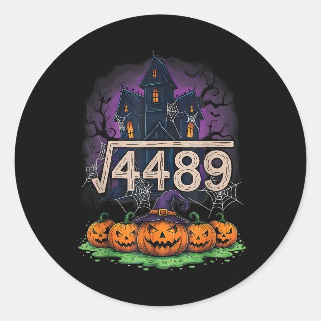 Sticker Rond Square Root 4489 Funny Halloween Meme 67 Math Teac (Devant)