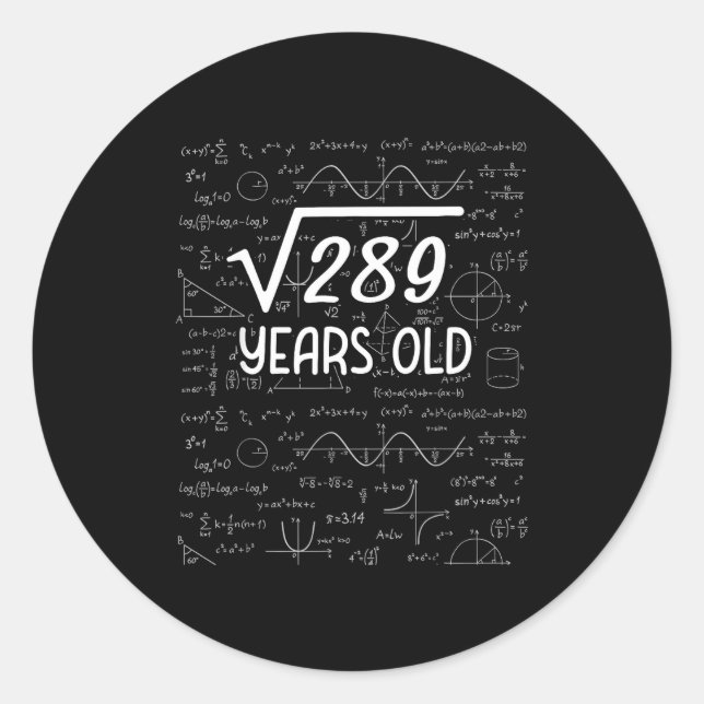 Sticker Rond Square Root Of 289 17th Birthday 17 Year Old Gifts (Devant)
