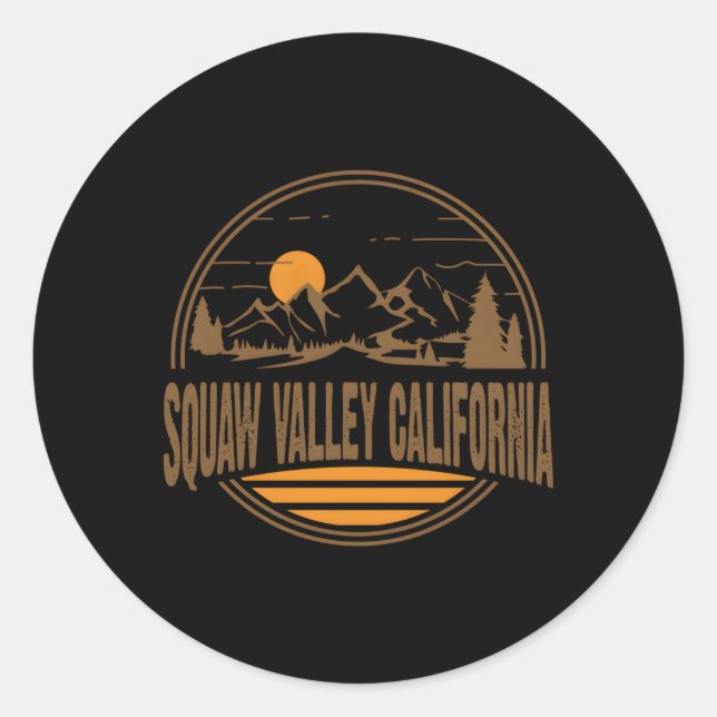Sticker Rond Squaw Valley California Mountain Randonnée Imprime (Devant)