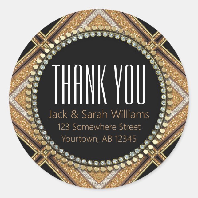 Sticker Rond Squaza-D Art Déco Gold Merci noir rond (Devant)