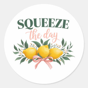 Sticker Rond Squeeze Day Citation Vintage Citron