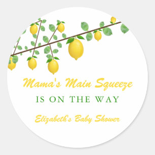 Sticker Rond Squeeze Lemon principal Baby shower neutre pour le