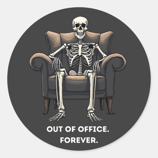 Sticker Rond Squelette, absent du bureau (Devant)