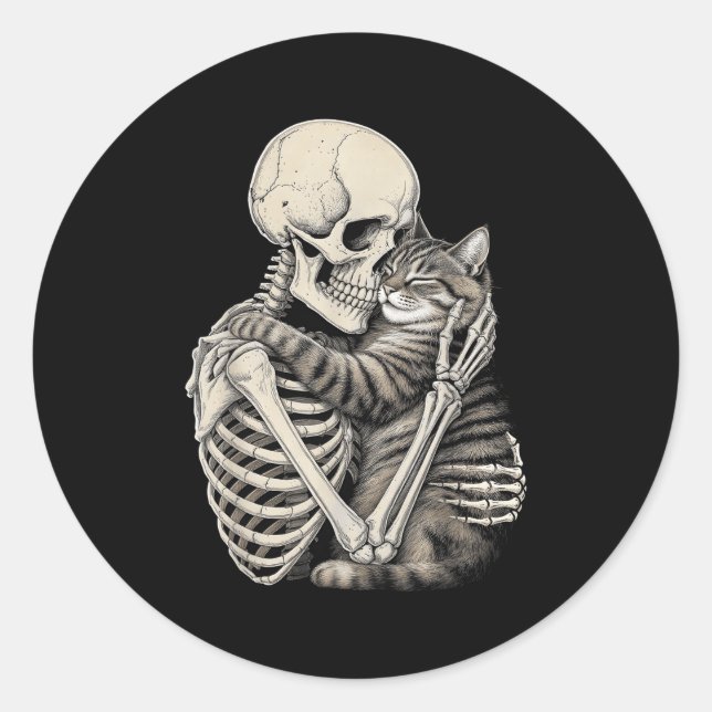Sticker Rond Squelette Accrocher chat Halloween Chats Lover (Devant)