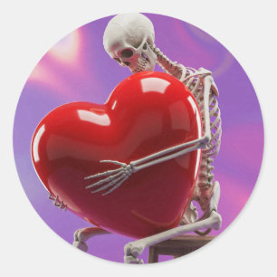 Sticker Rond Squelette Amour Gothique Étreinte Cœur Romance