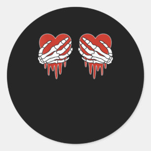Sticker Rond Squelette anti-Valentin mains coeur Goth