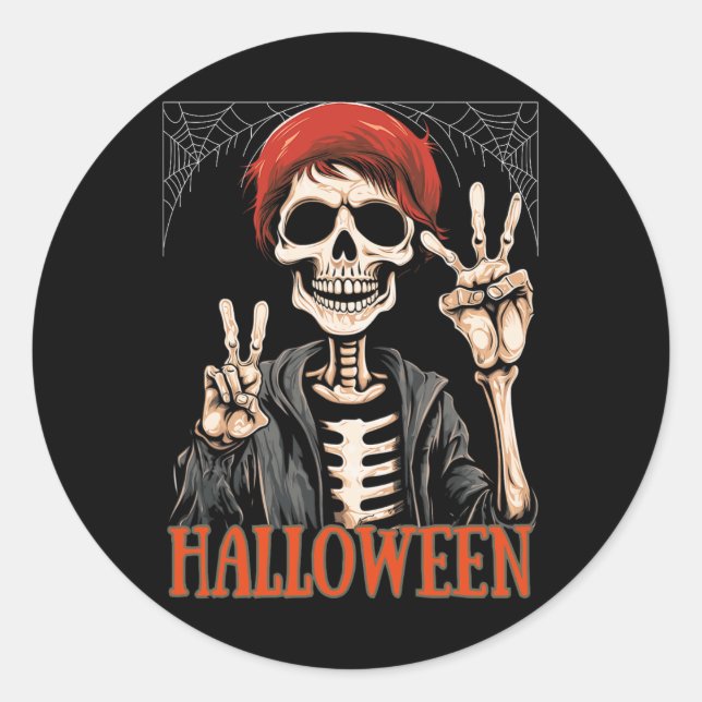 Sticker Rond Squelette Apocalypse Nuit Dans L'Halloween Drôle (Devant)