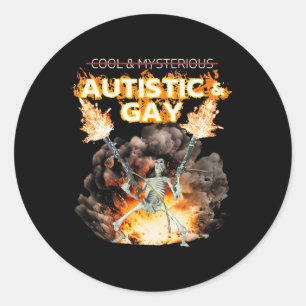 Sticker Rond Squelette autiste et gay Maudit mème de l'autisme 