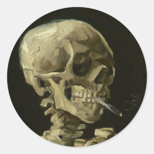 Sticker Rond Squelette avec cigarette de Van Gogh
