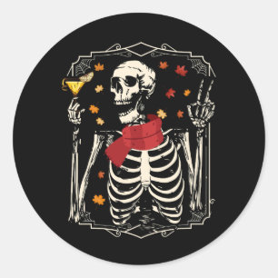Sticker Rond Squelette Boire Margarita Cocktail Automne Hallowe