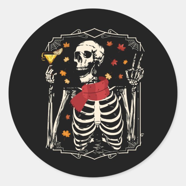 Sticker Rond Squelette Boire Margarita Cocktail Automne Hallowe (Devant)
