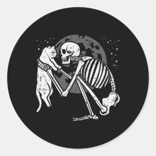Sticker Rond Squelette Chat Crâne Kitty Cute Goth Halloween Men