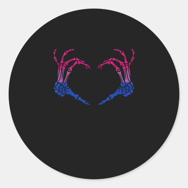 Sticker Rond Squelette Coeur Bisexuel Lgbt-Q Pride Crâne Main (Devant)