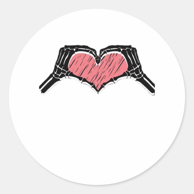 Sticker Rond Squelette Coeur main signe Valentines Jour Classiq (Devant)
