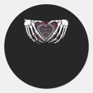 Sticker Rond Squelette Coeur Mains Muertos Mexicain Jour De La