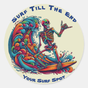 Sticker Rond Squelette coloré Surfer