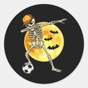 Sticker Rond Squelette Dabbing Joueur de Football Halloween Lun