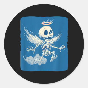 Sticker Rond Squelette d'ange drôle avec halo au paradis pour g