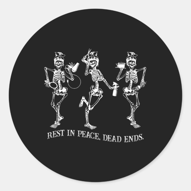 Sticker Rond Squelette dansant Paix Morts Coiffeur Hallo (Devant)