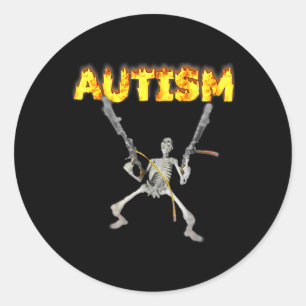 Sticker Rond Squelette d'autisme drôle blague spécifique dank 1