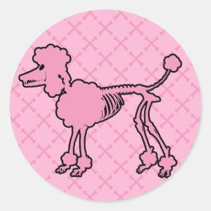Sticker Rond Squelette de caniche rose