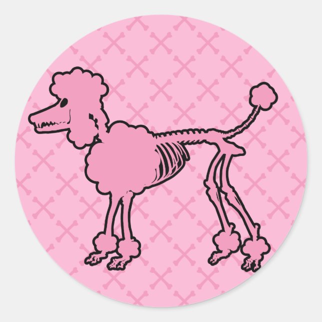 Sticker Rond Squelette de caniche rose (Devant)