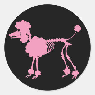 Sticker Rond Squelette de caniche rose