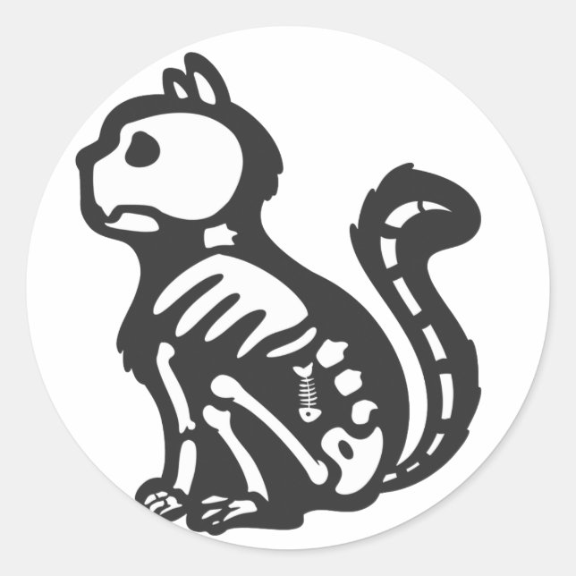 Sticker Rond Squelette de chat silhouette de dessin animé - Cho (Devant)